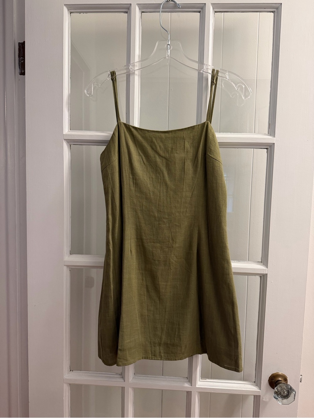SNDYS x Revolve linen mini dress in olive size small